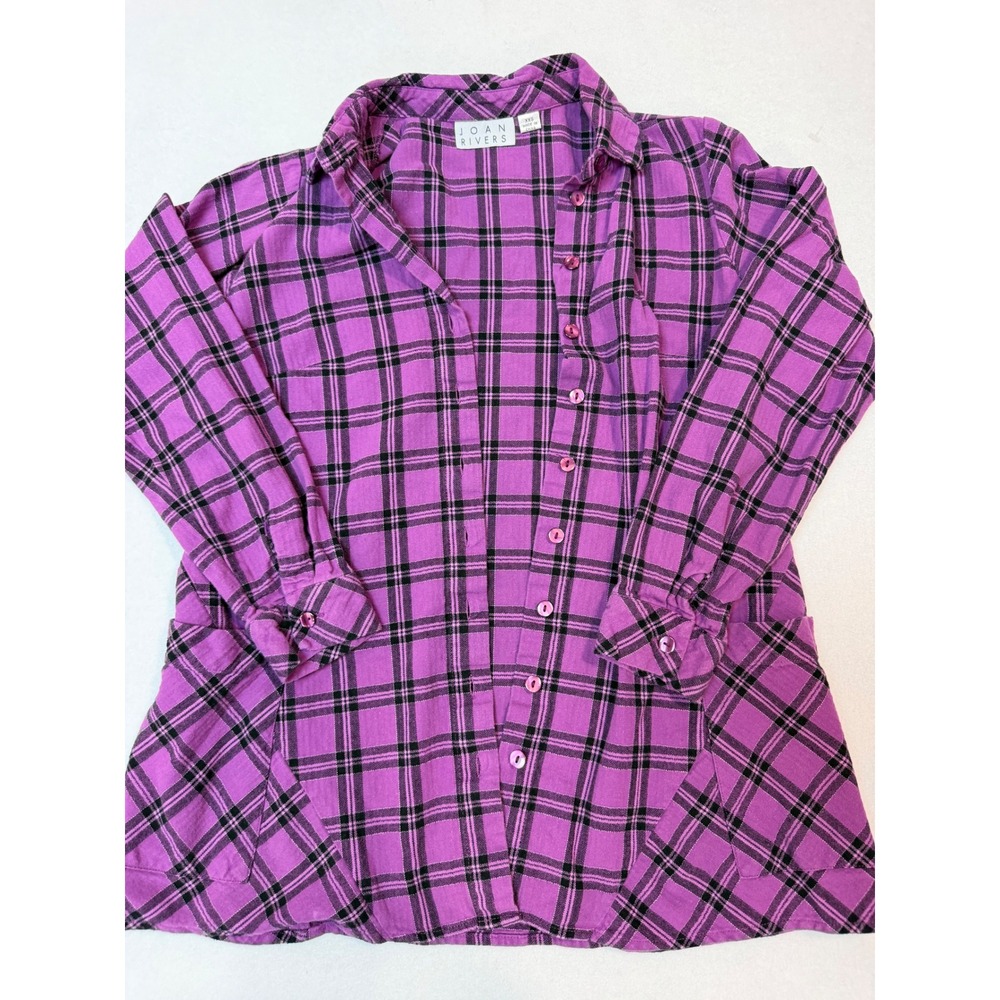 Joan Rivers Purple Black Plaid Cotton Button Up Shirt XXS A366912